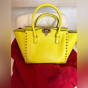 Valentino Garavani small rockstud double handle tote bright yellow